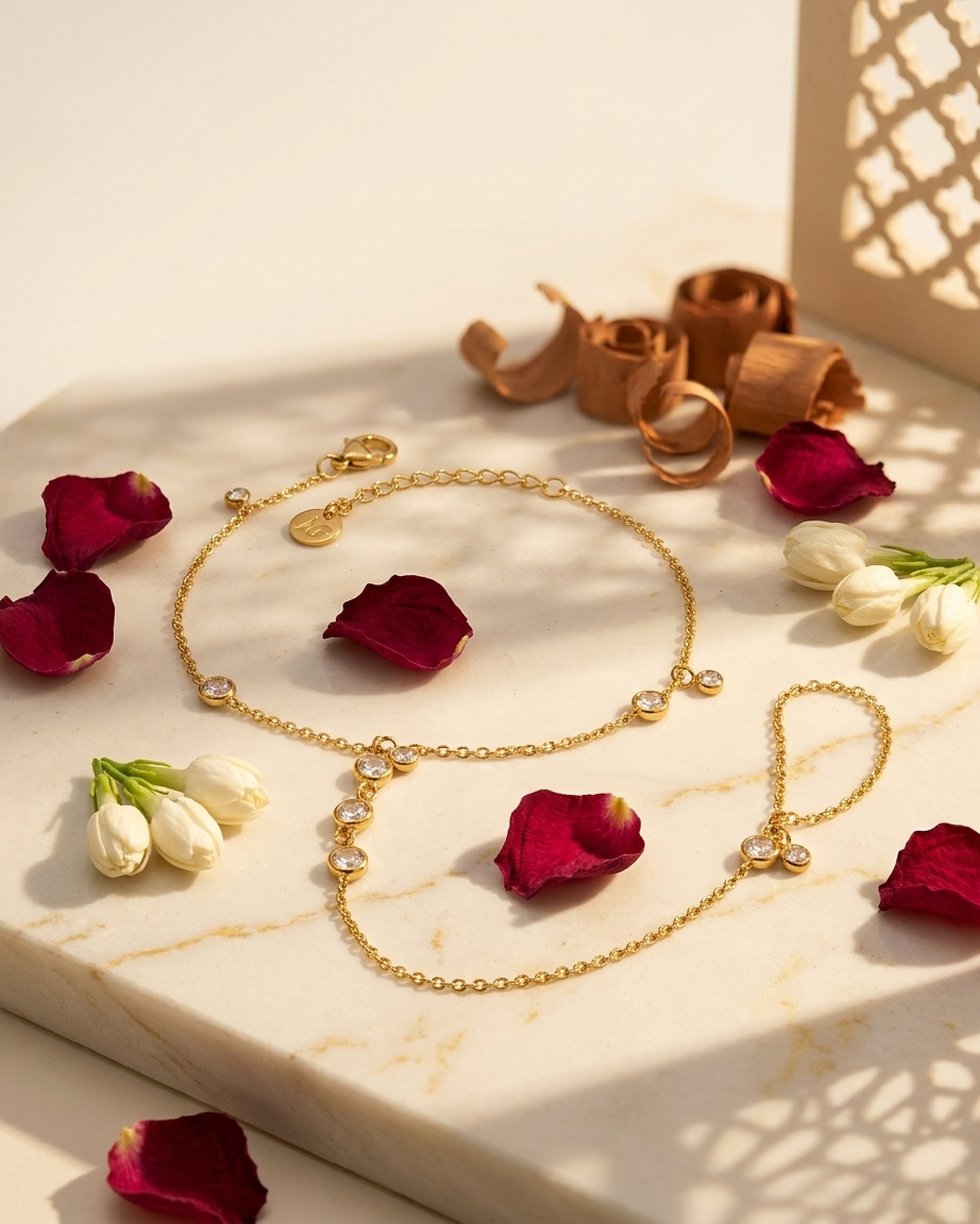 Crystal Hand Chain Bracelet - Gold